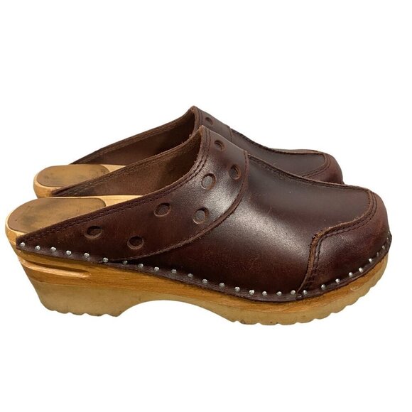 Troentorp Women's Durer leather Swedish wooden Clogs Brown size 37 US 6.5 boho - Picture 6 of 15